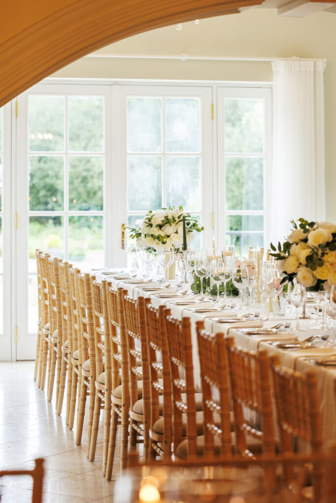 Elegant dining room set for an event at Sallymount House